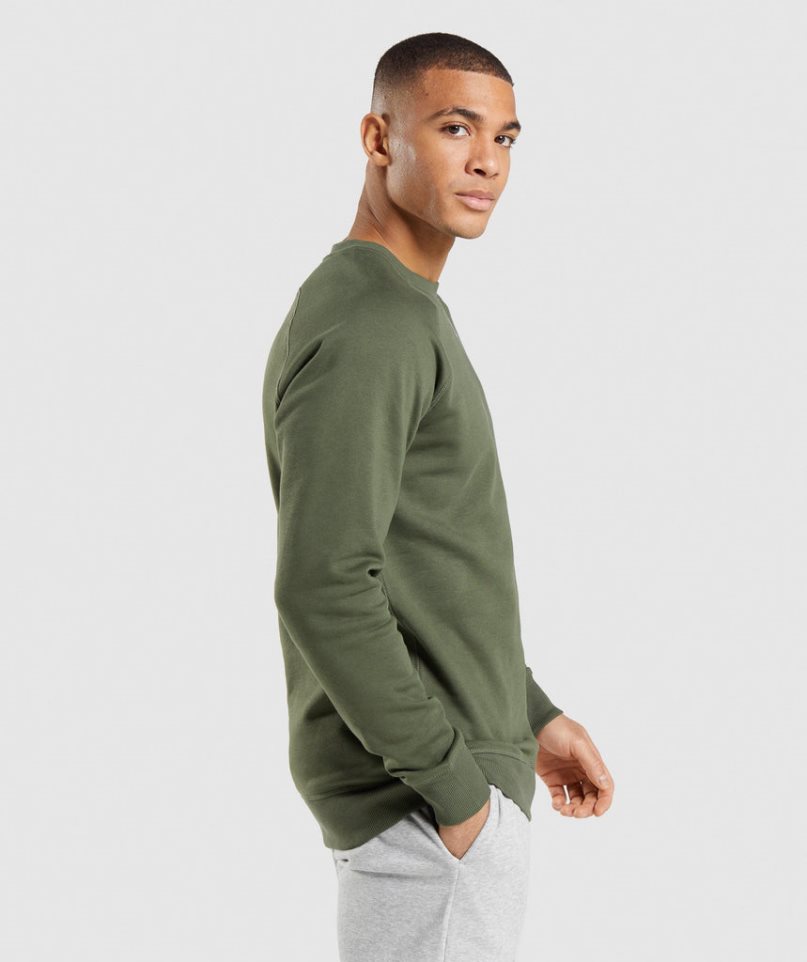 Men's Gymshark Crest Sweatshirts Olive | NZ 9LOCHW